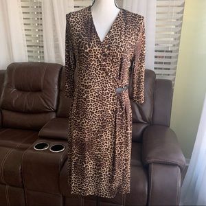 Charter Club Leopard Print Wrapped Dress Size Petite Large